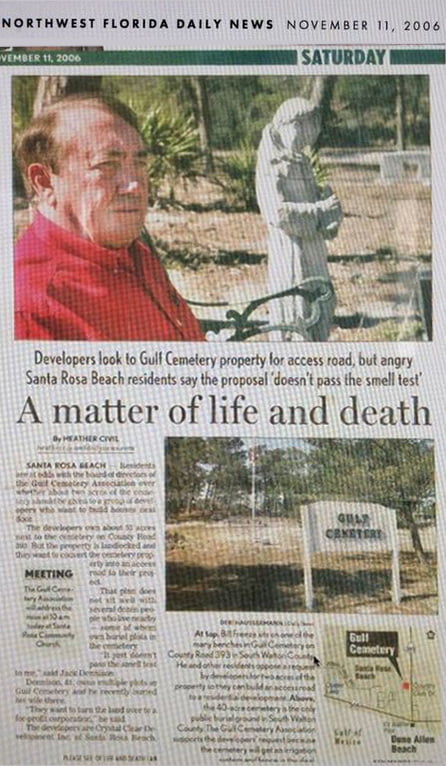Gulf Cemetery Article in the Northwest Florida Daily News