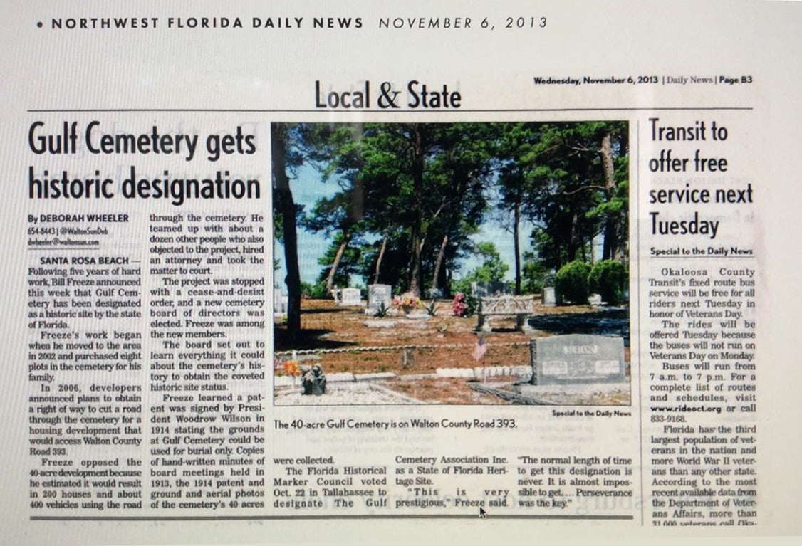 Gulf Cemetery gets historic designation